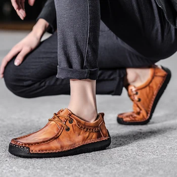 Vīriešu Dizainers Gadījuma īstas Ādas Apavi, Pavasaris, rudens Elpojošs Modes Dzīvokļi Britu Āra Čības calzado Zapatos hombre