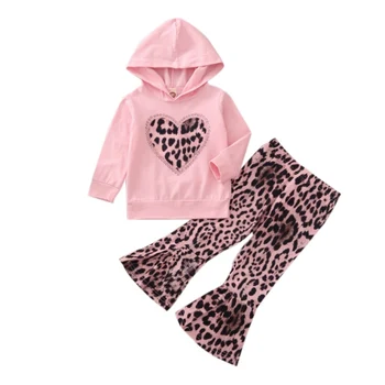 Bērnu Komplekts Bērnu Rudens Apģērbu 2GAB Toddler Baby Girl Apģērbu Komplektus ar garām Piedurknēm Leopard Romper Topi+Izlīdzināšanu Garas Bikses Apģērbs
