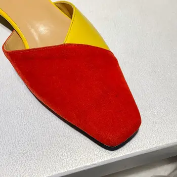 ALLBITEFO jauktu krāsu īstas ādas kvadrātveida kājām augstiem papēžiem biroja dāmas vasaras kurpes sieviešu čības flip flop čības