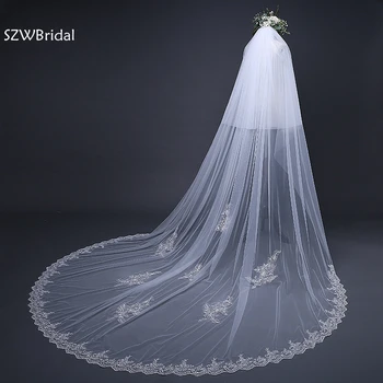 Modes Balta 3 Metru Mežģīnes Līgavas plīvuru Veu de noiva Seksīga kāzu aksesuāri ir 2021. Plus lieluma kāzu plīvurs voile mariage