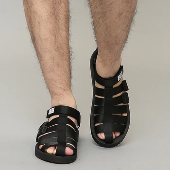 Vasaras Gladiators, Plakana papēža Izgriezt Atpūtas Sandales vīriešu melns lētāk, sandales, Pludmales apavi