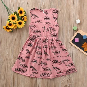 2019 jaunu Toddler Infant Baby Meitenes Kleita Karikatūra Dinozauru Drukāt Kleitas Apģērbu Tērpiem Vestido jurken kiz cocuk elbise